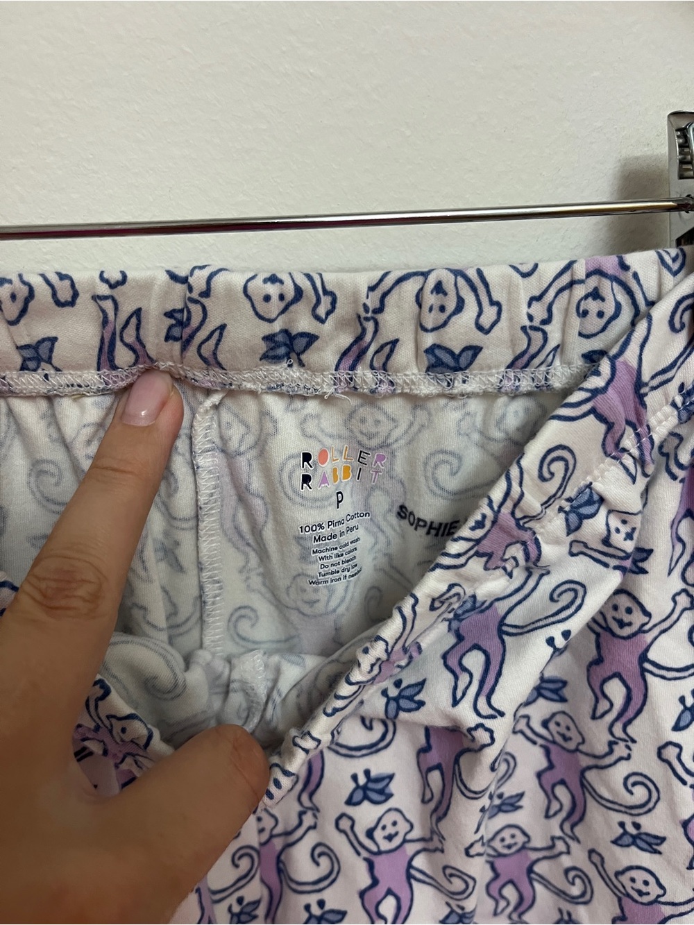 Roller Rabbit Blue Purple Monkey Print Short Pajama Set Size P - Picture 7 of 7